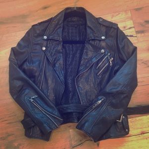 Geniun Lamb Skin Leather Biker Jacket